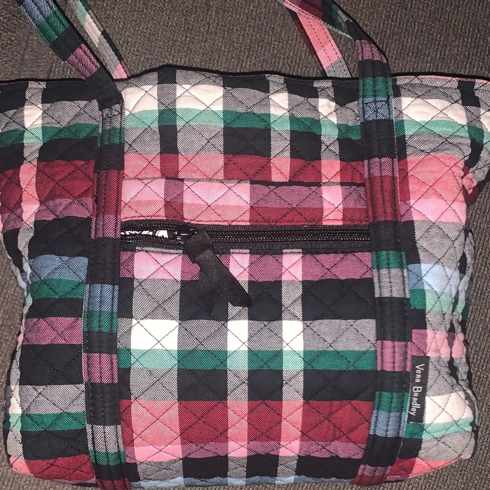 Vera Bradley Quilted Plaid Tote in Pink, Black & Green